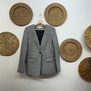 Calvin Klein Black White Single Button Houndstooth Tailored Blazer Jacket 4